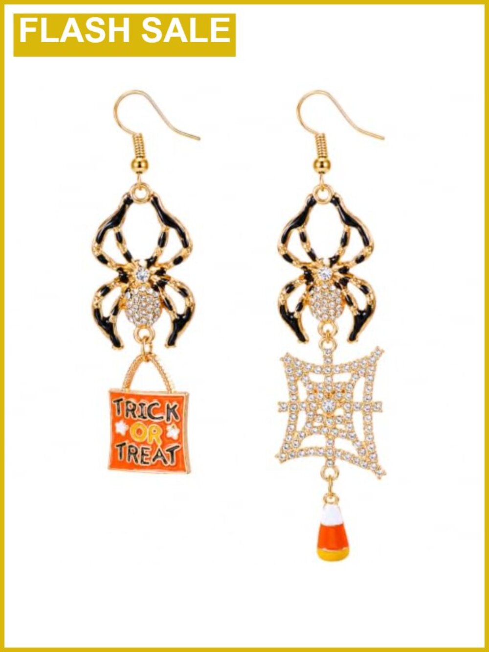 Mismatched Rhinestone Spider Dangle Earrings Halloween Fish Hook